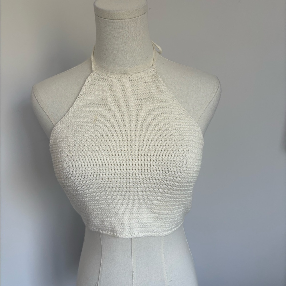 Urban Outfitters Cream Halter Crochet Tank